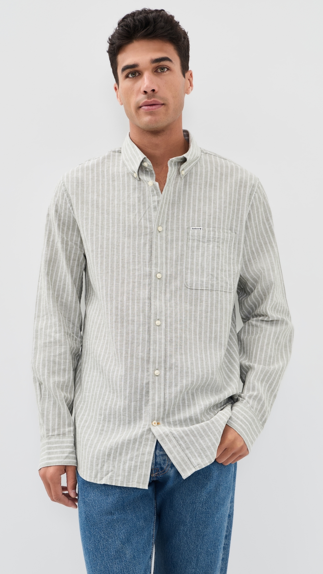 Nelson Stripe Long Sleeve Tailored Shirt Bleached Olive