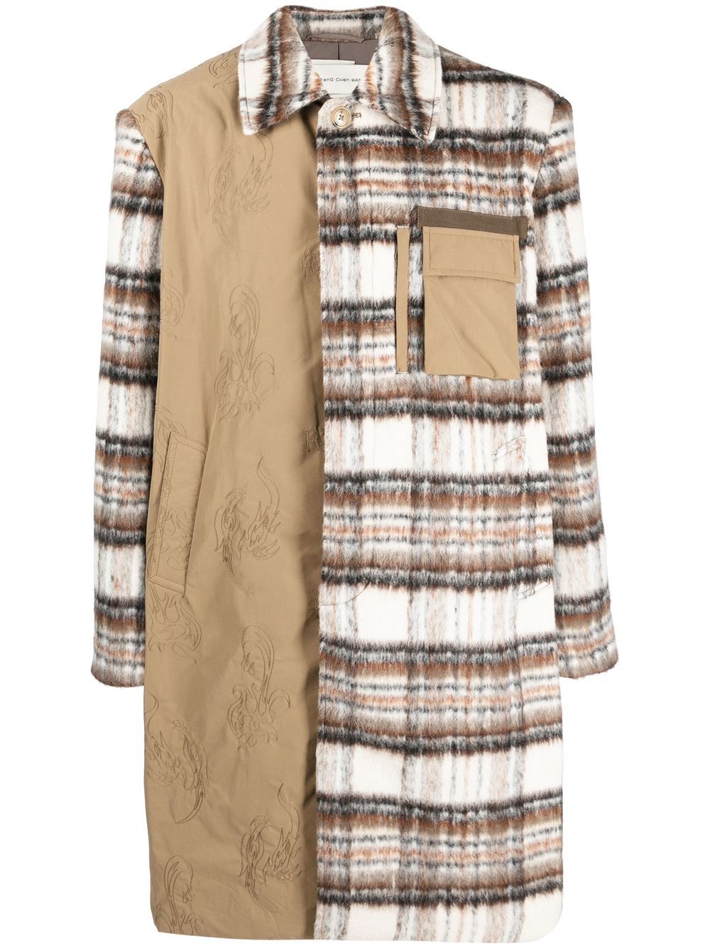 Tartan patchwork shirt coat - Brown