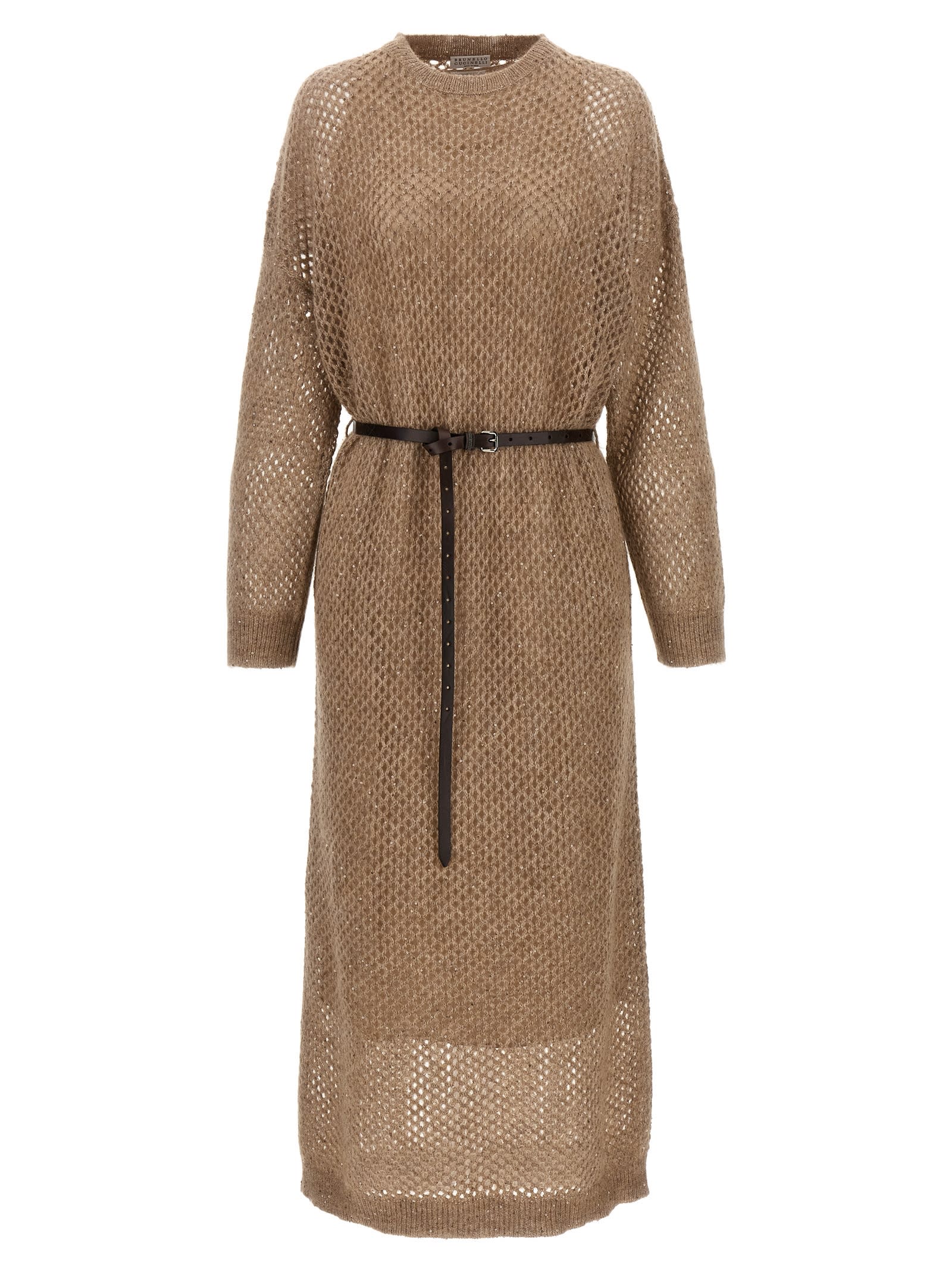 Brunello Cucinelli open-knit midi dress - Brown
