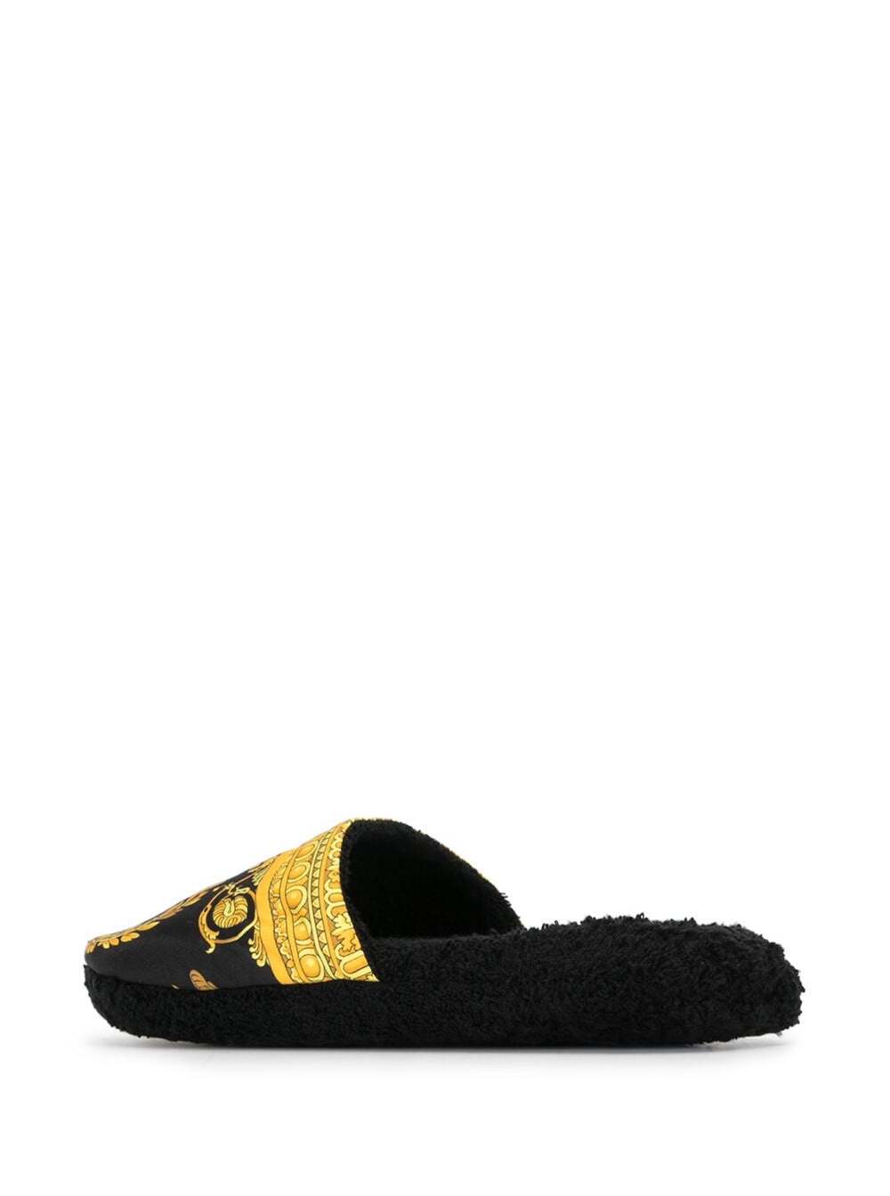 Black House Slippers In Cotton And Terry With Gold Embroidered Logo On The Toe