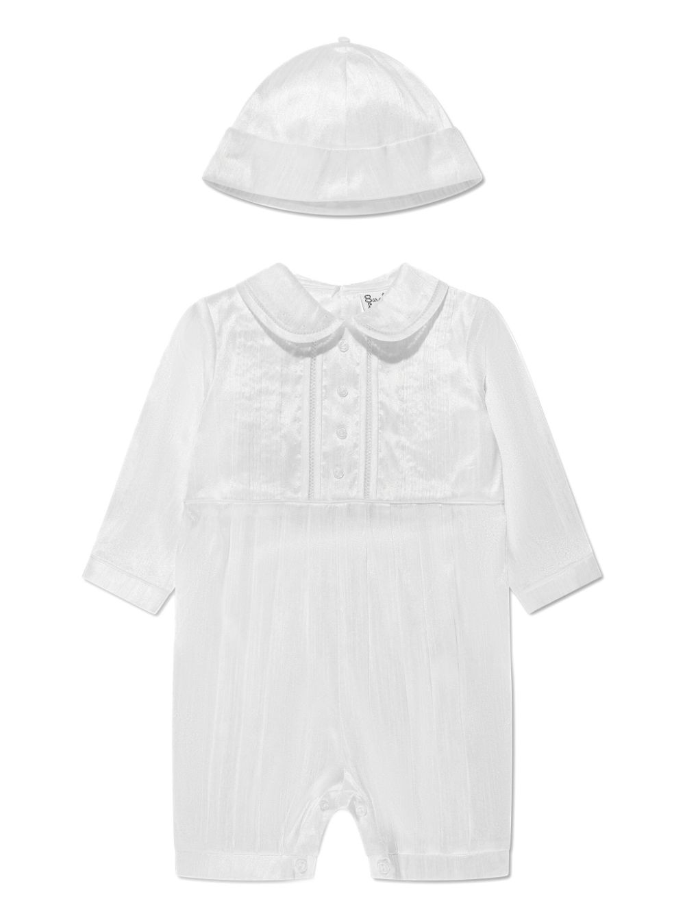Embroidered-trim satin babygrow set - White