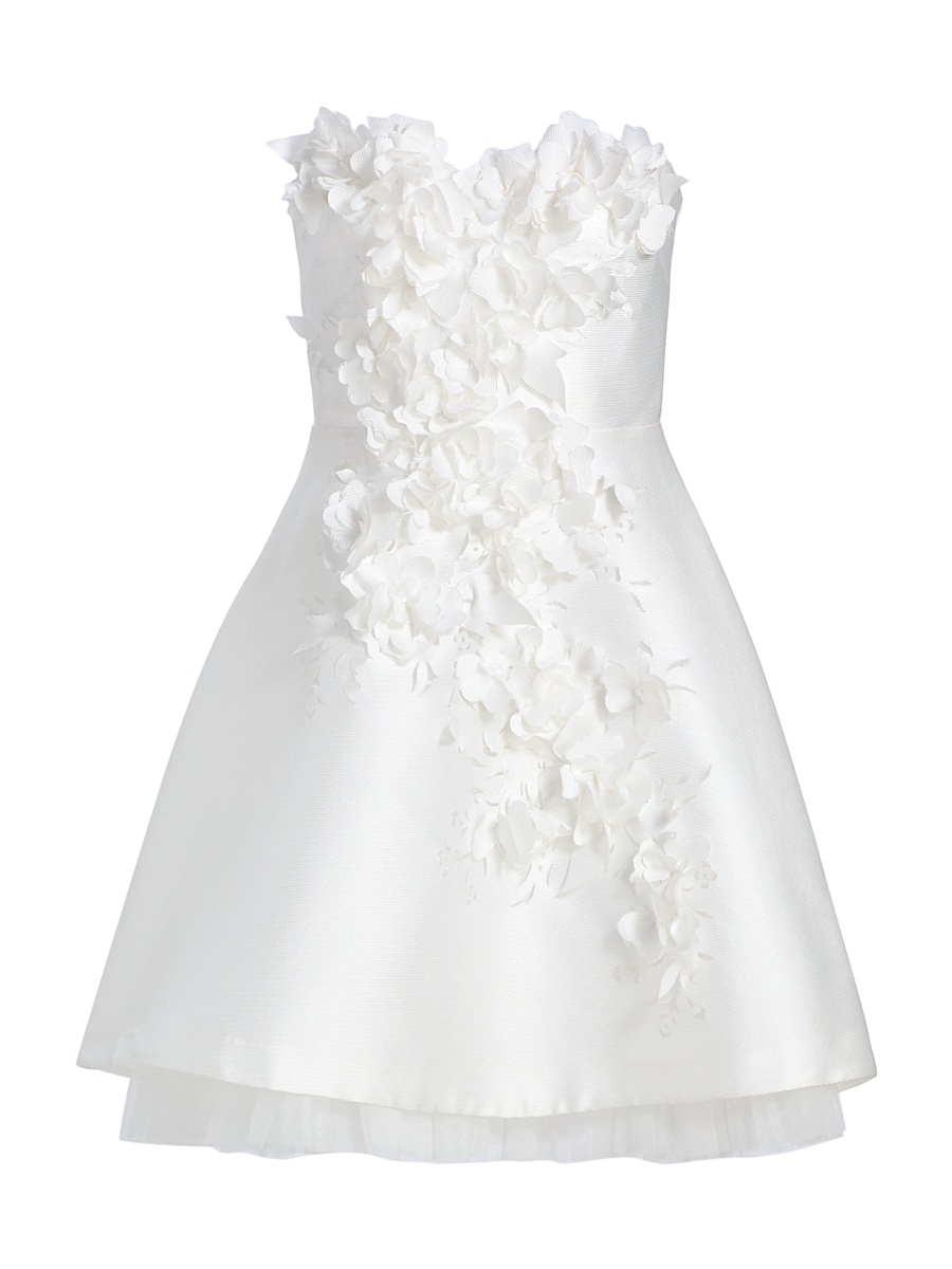 Women's Floral Appliqué Strapless Cocktail Dress - Light Ivory
