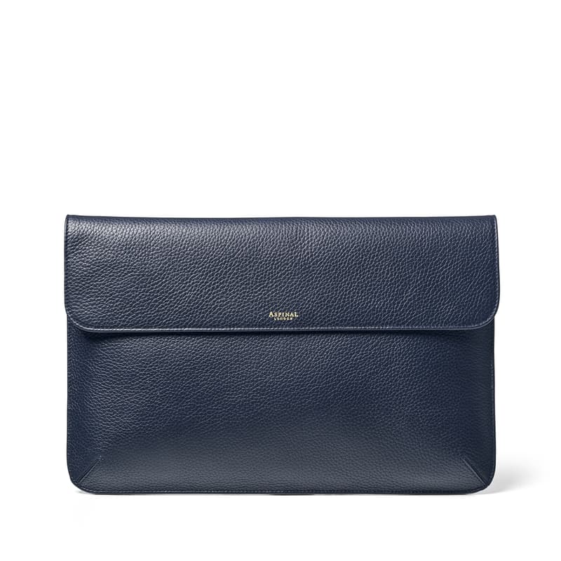 Leather Laptop Case in Navy Pebble