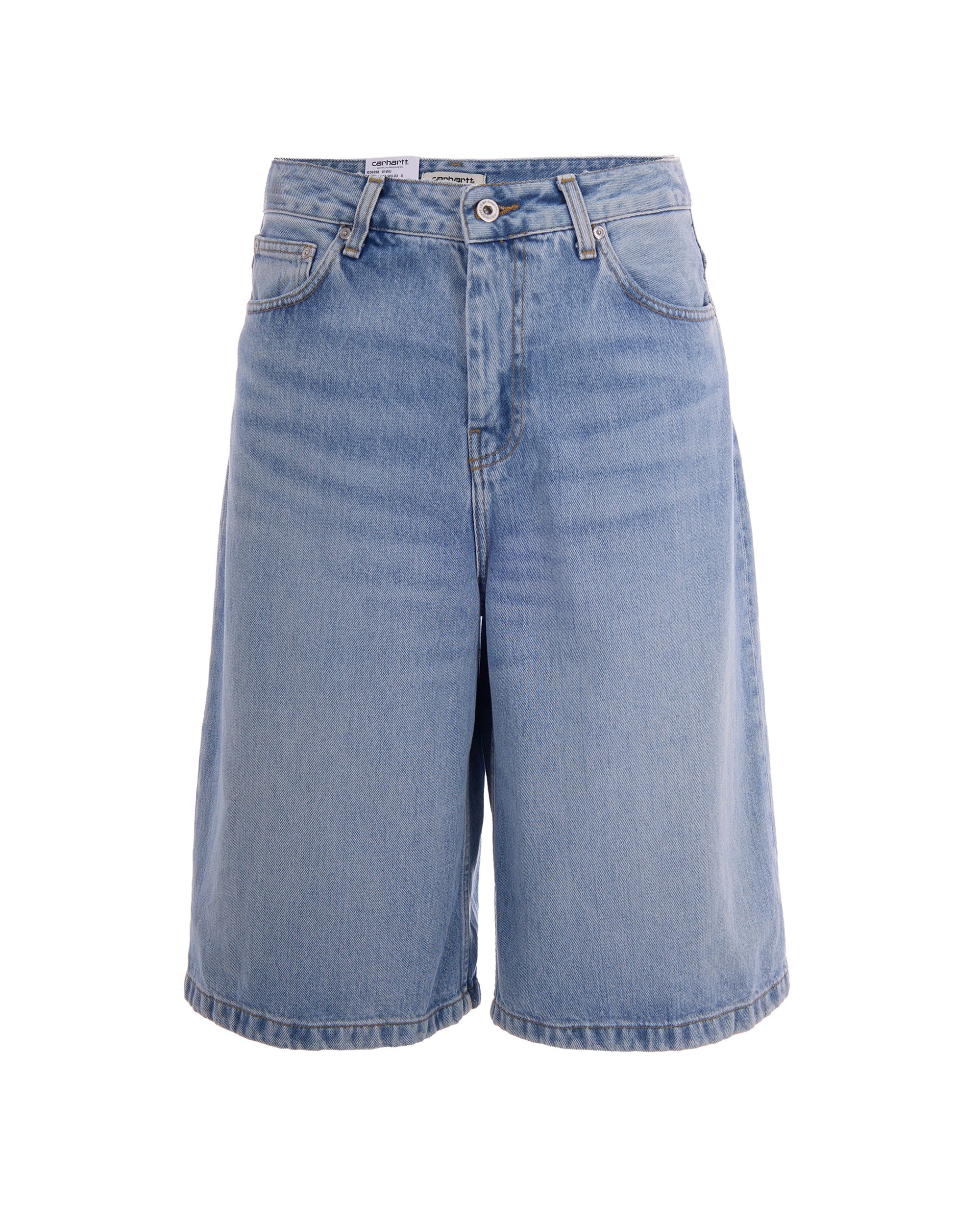 Stone-Washed Cotton Denim Bermuda Shorts — Blue