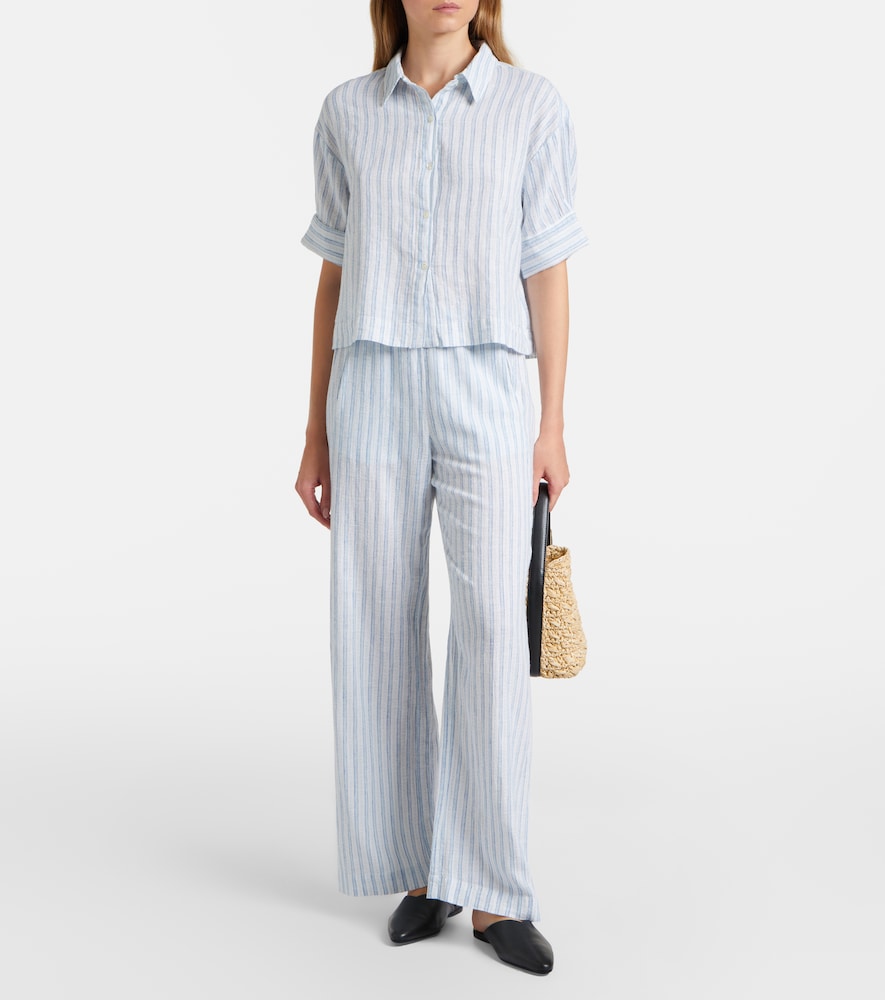Evony striped cotton and linen wide-leg pants