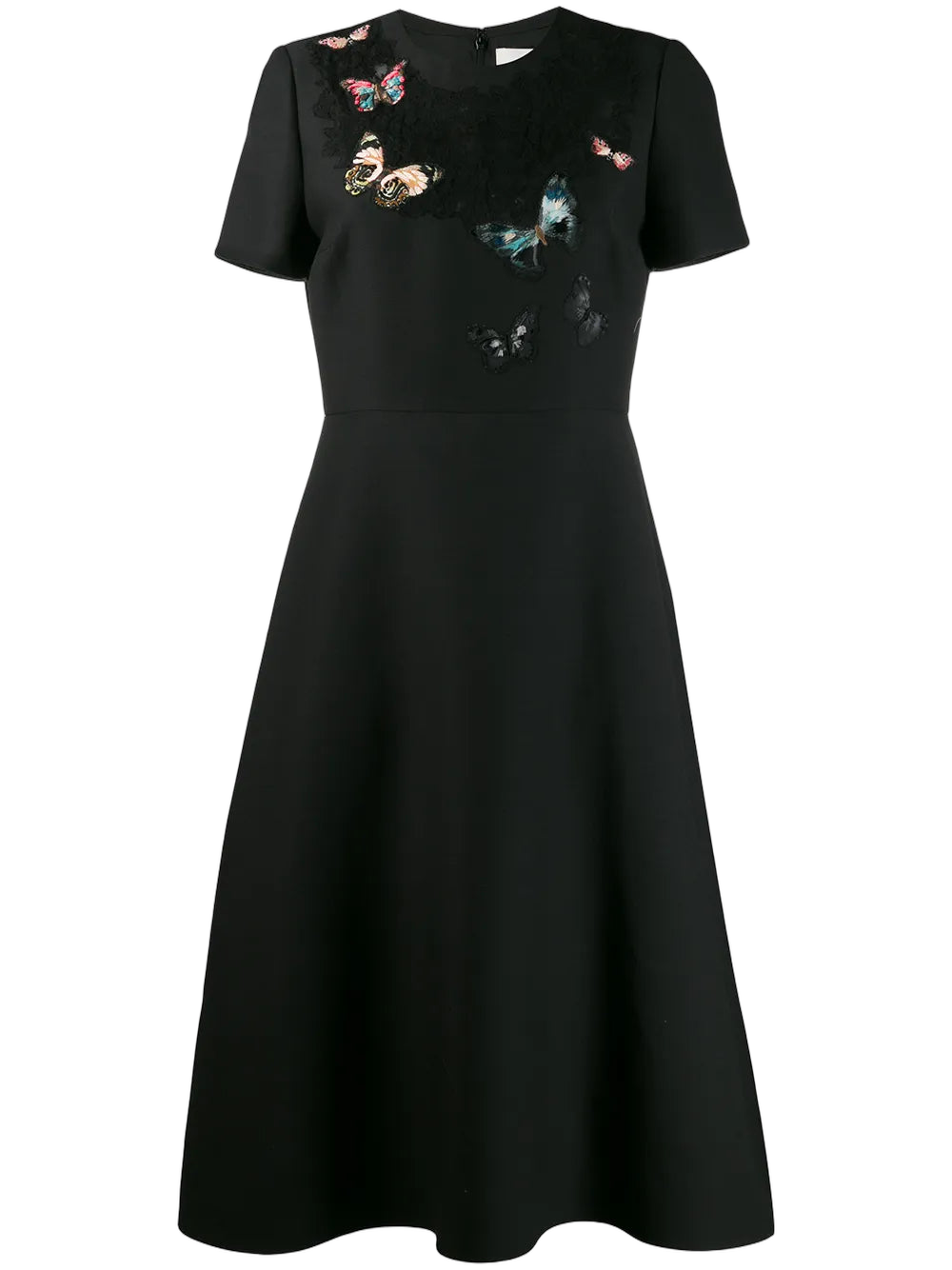 Butterfly Embroidered Crêpe Dress — Black