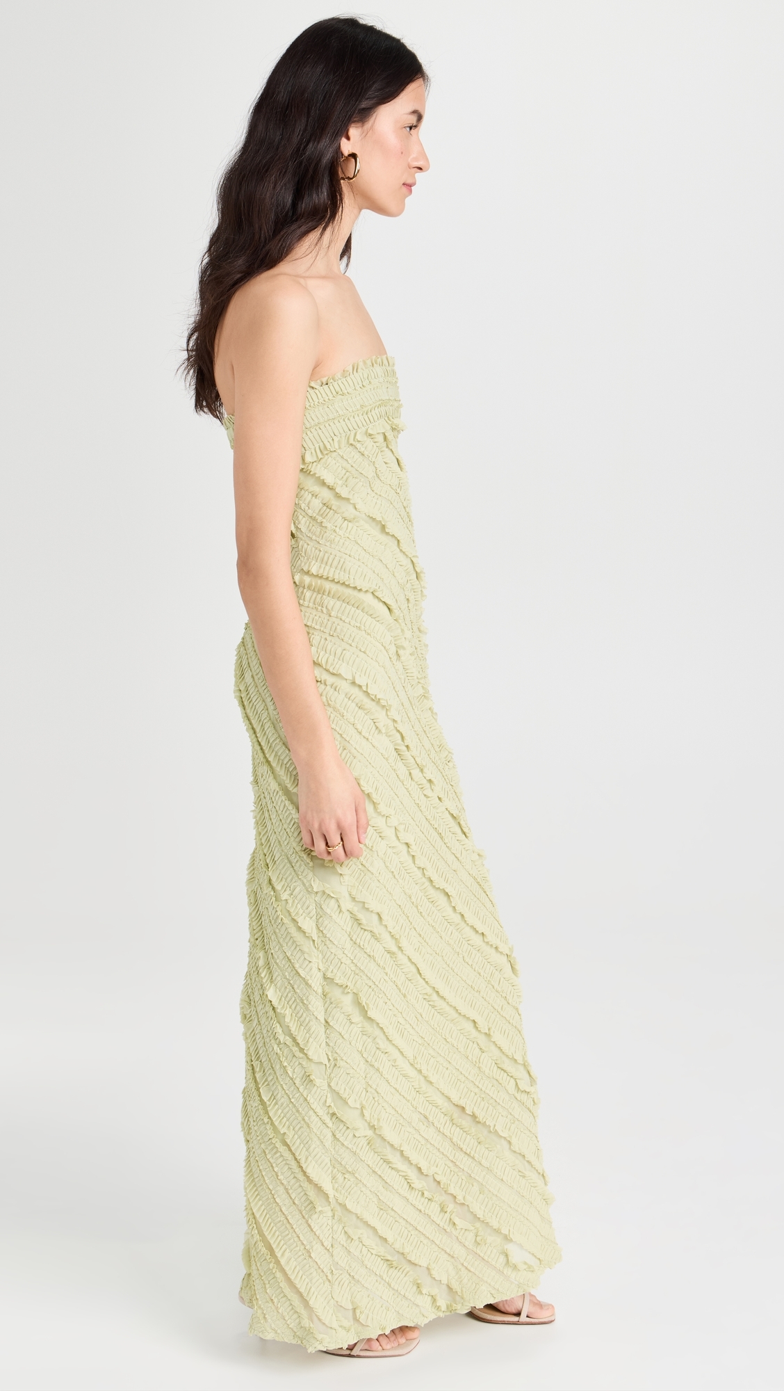 Strapless Ruffled Maxi Dress Pistachio
