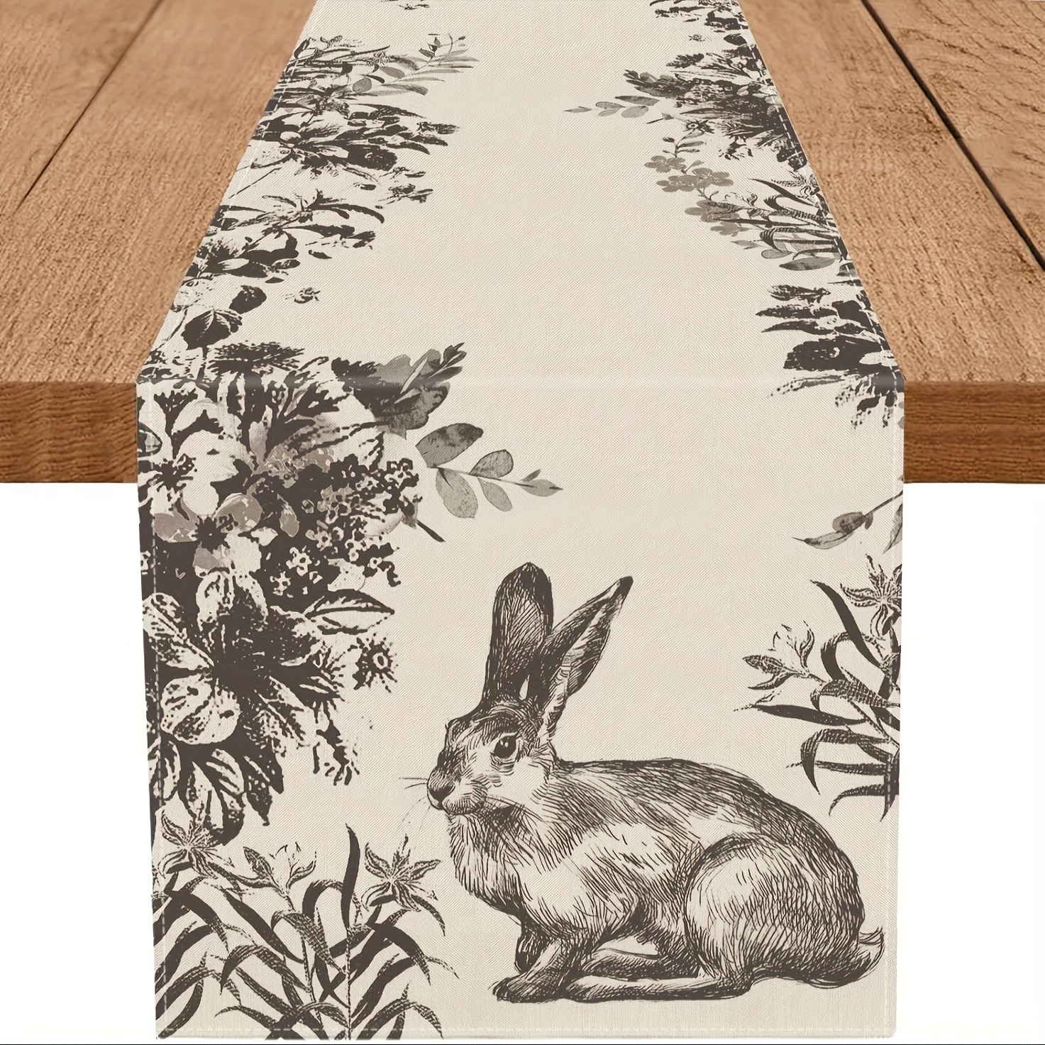 TEMU , Easter Table Runner Ink Floral Bunny Long Table Runners Spring Dining Table Party Farmhouse Decoration13 X 36, 13 X 48, 13 X 72, 13 X