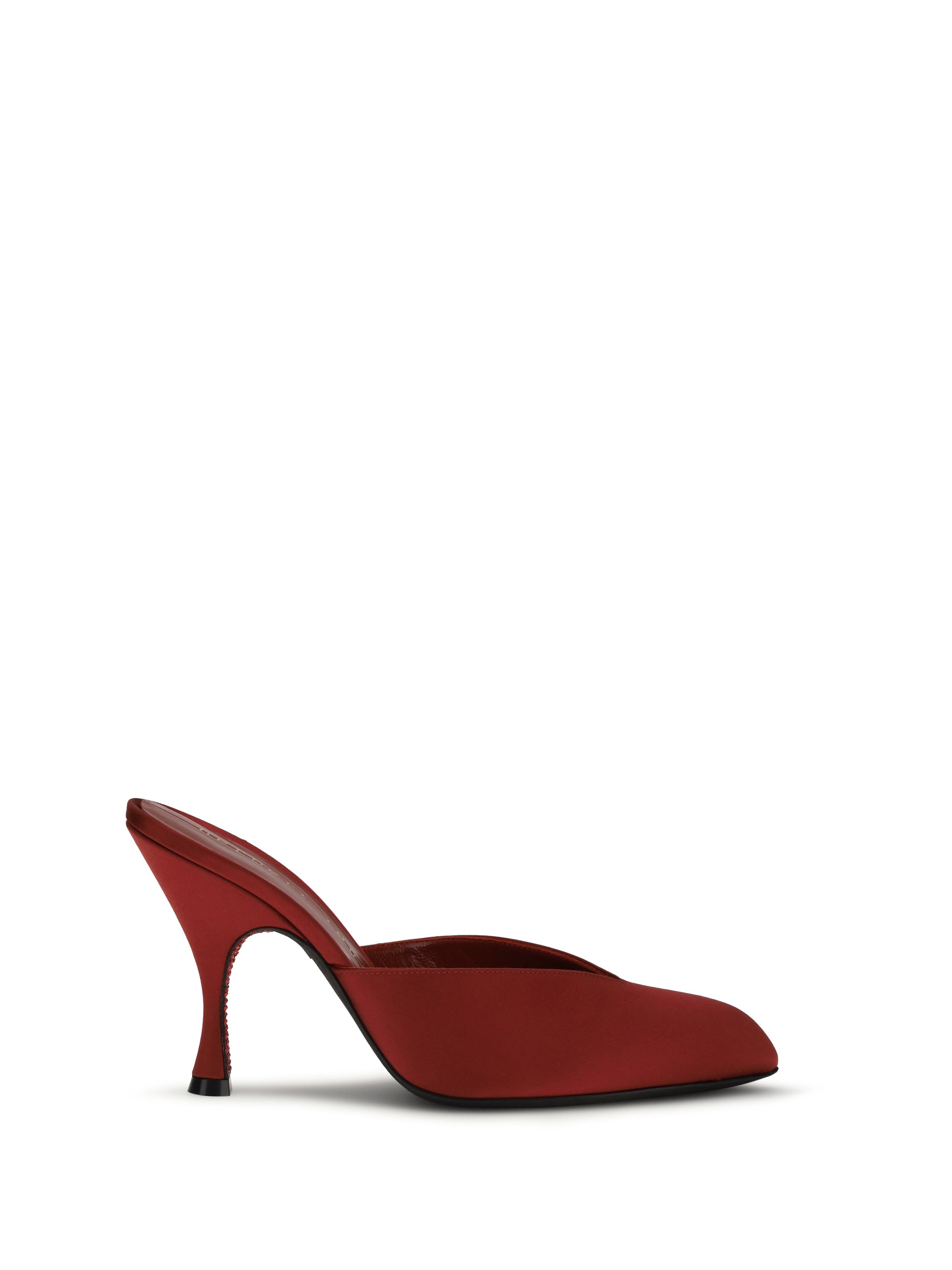 Almond-Toe Silk Mule Heel — Red