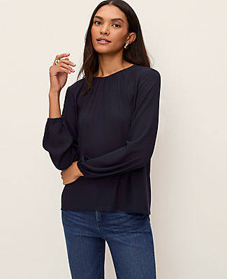 Ann Taylor Pleated Front Mixed Media Blouse