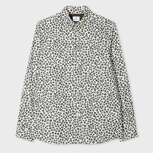 White 'Animal' Print Corduroy Button-Down Shirt