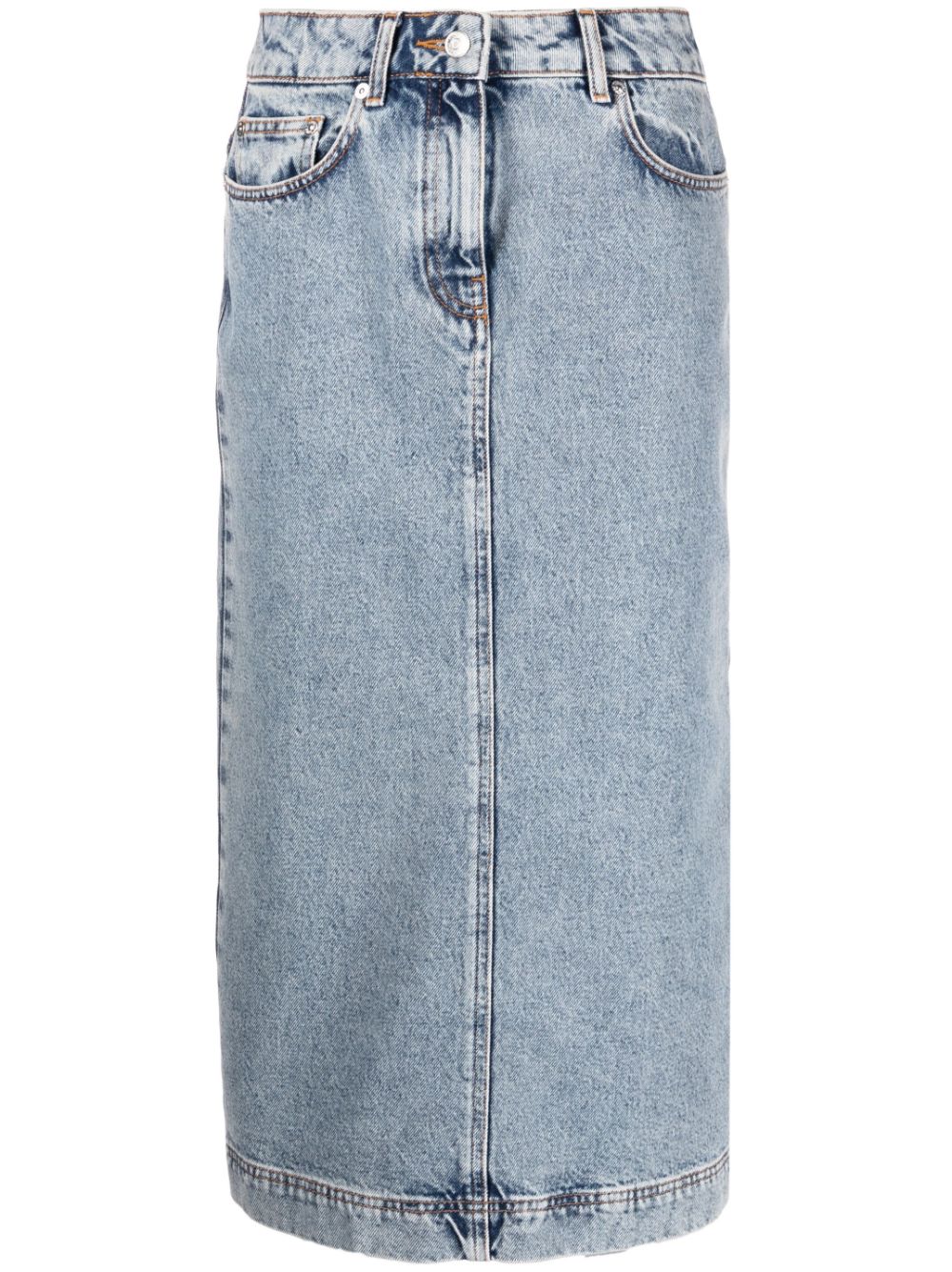 Washed-denim midi skirt - Black