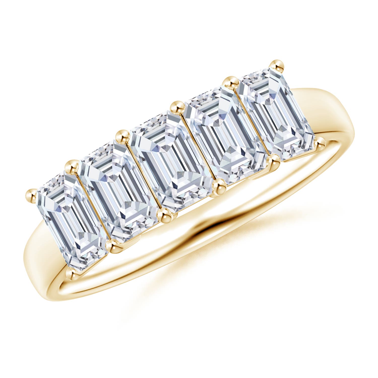 Angara 1.6 Carats Lab-Grown Prong-Set Emerald-Cut Diamond Five Stone Wedding Ring in 18K Yellow Gold