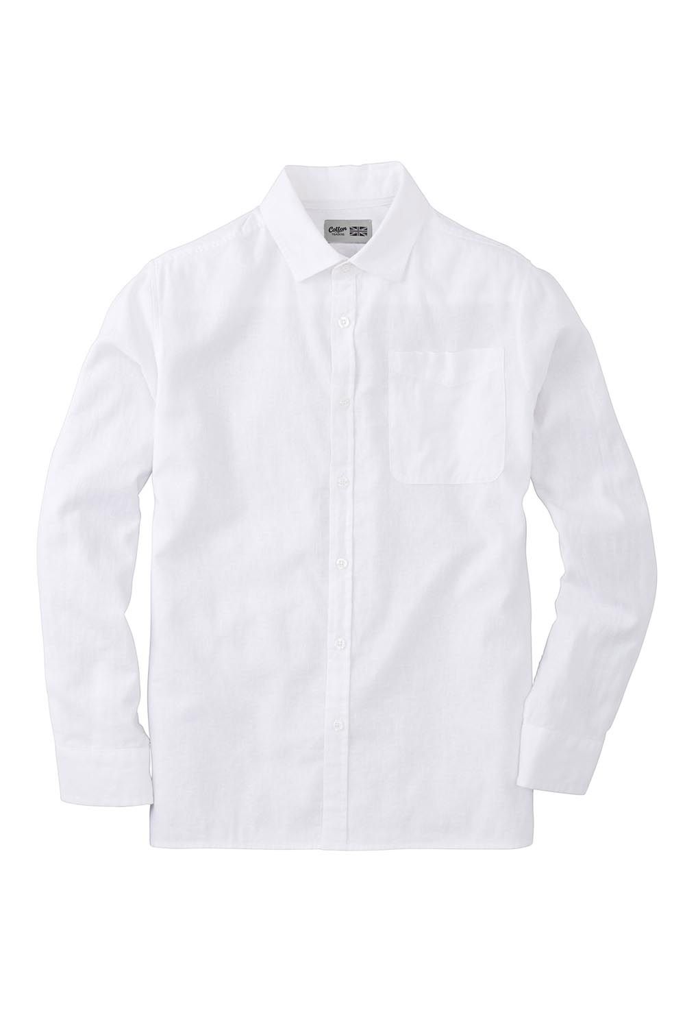 Cotton Traders Women's Long Sleeve Linen Blend Shirt in White