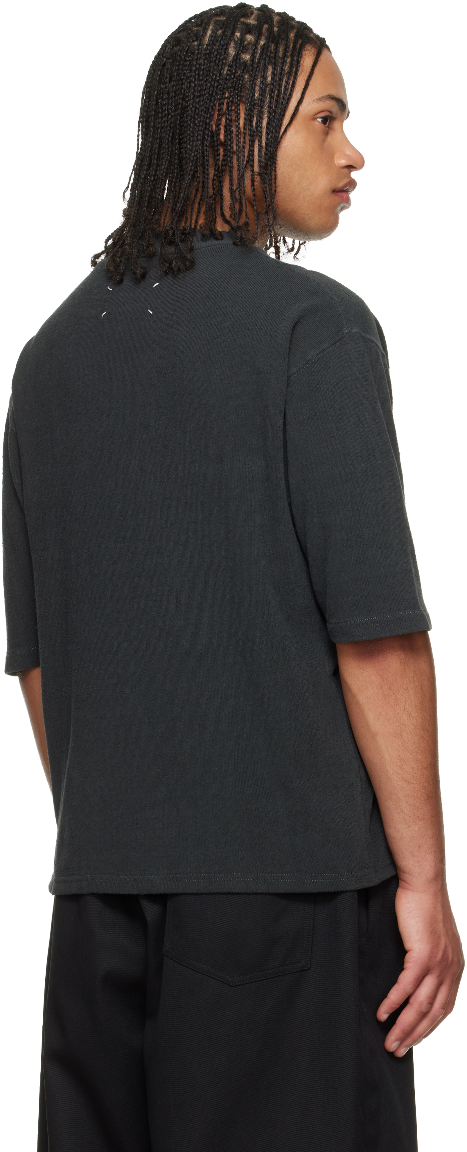 Gray Distressed Cotton Terry T-shirt