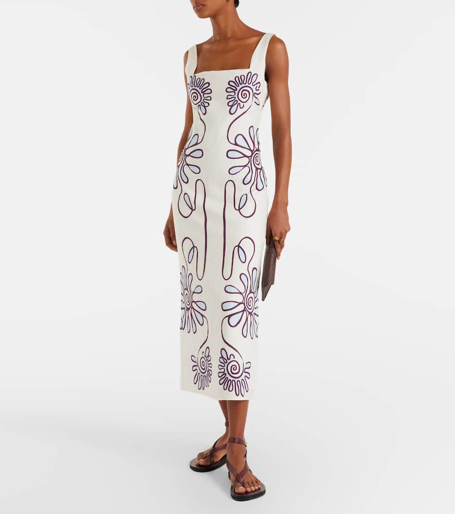 Amaranta printed linen midi dress