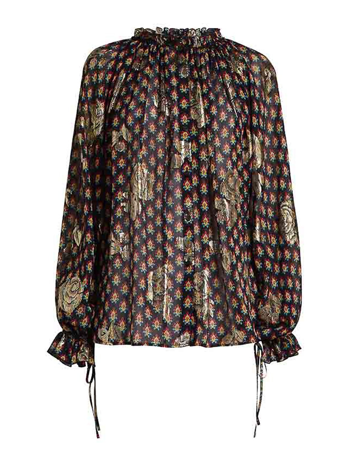 Etro - long sleeve v neck sheer floral top
