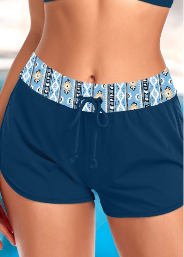 Modlily Mid Waisted Geometric Print Peacock Blue Swim Short
