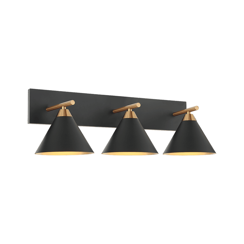Aged Gold Brass Matte Black Three Light Wall Sconce from the Bliss Collection