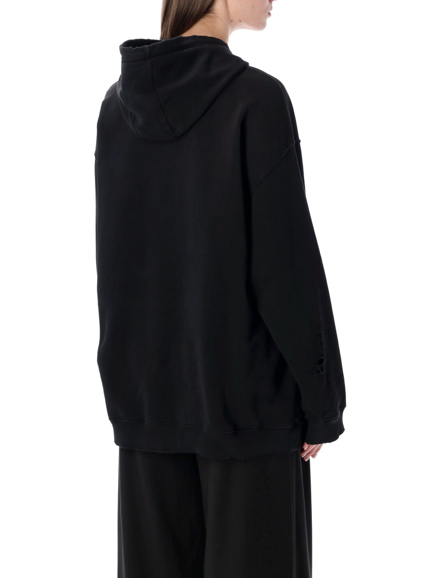 Black Cotton Mini Sweatshirt Dress