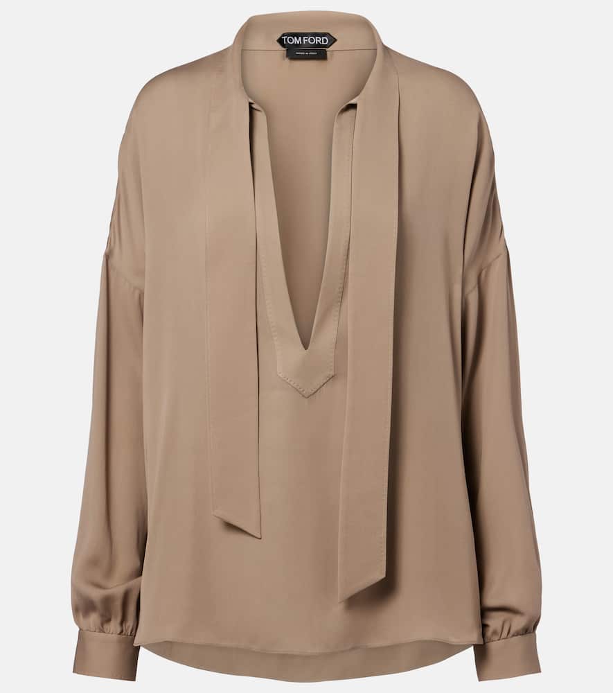 Tie-neck silk georgette blouse