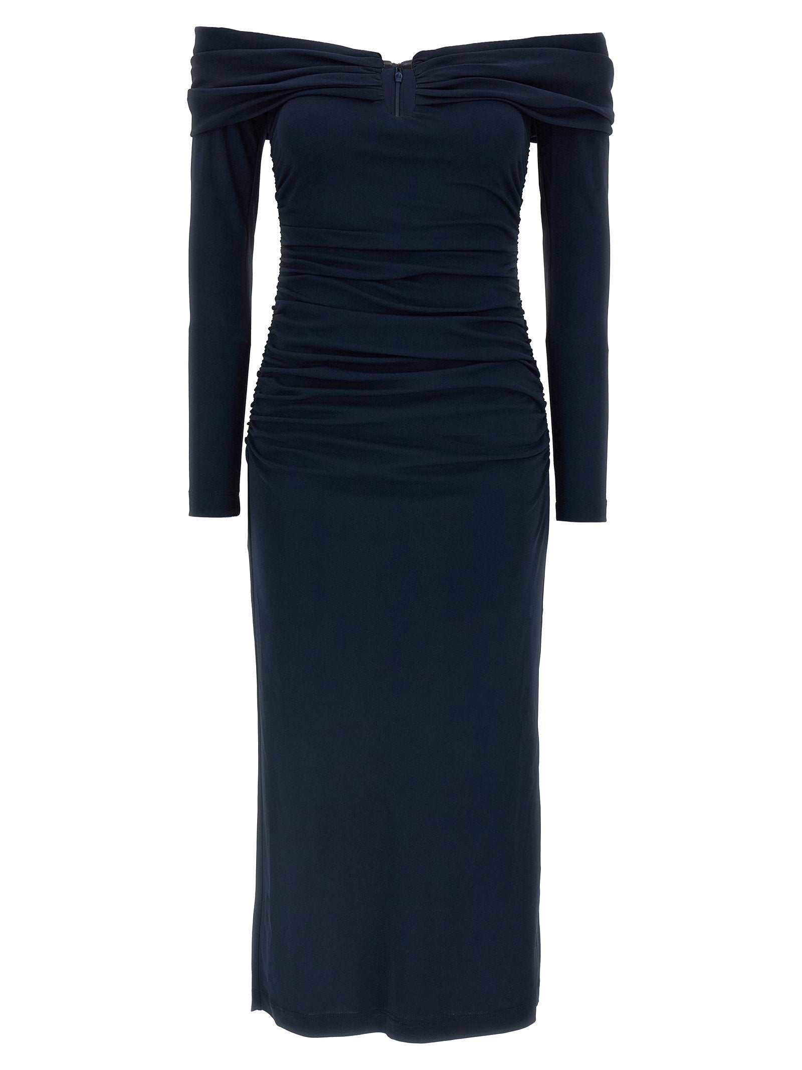 Off-shoulder 3/4 Slv Ruched Midi Dress