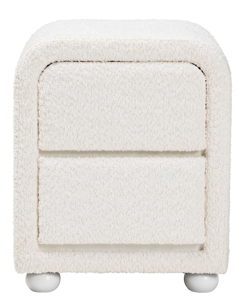 Bonilla Modern White Teddy-Bear Fabric & Rubberwood 2-Drawer  Nightstand
