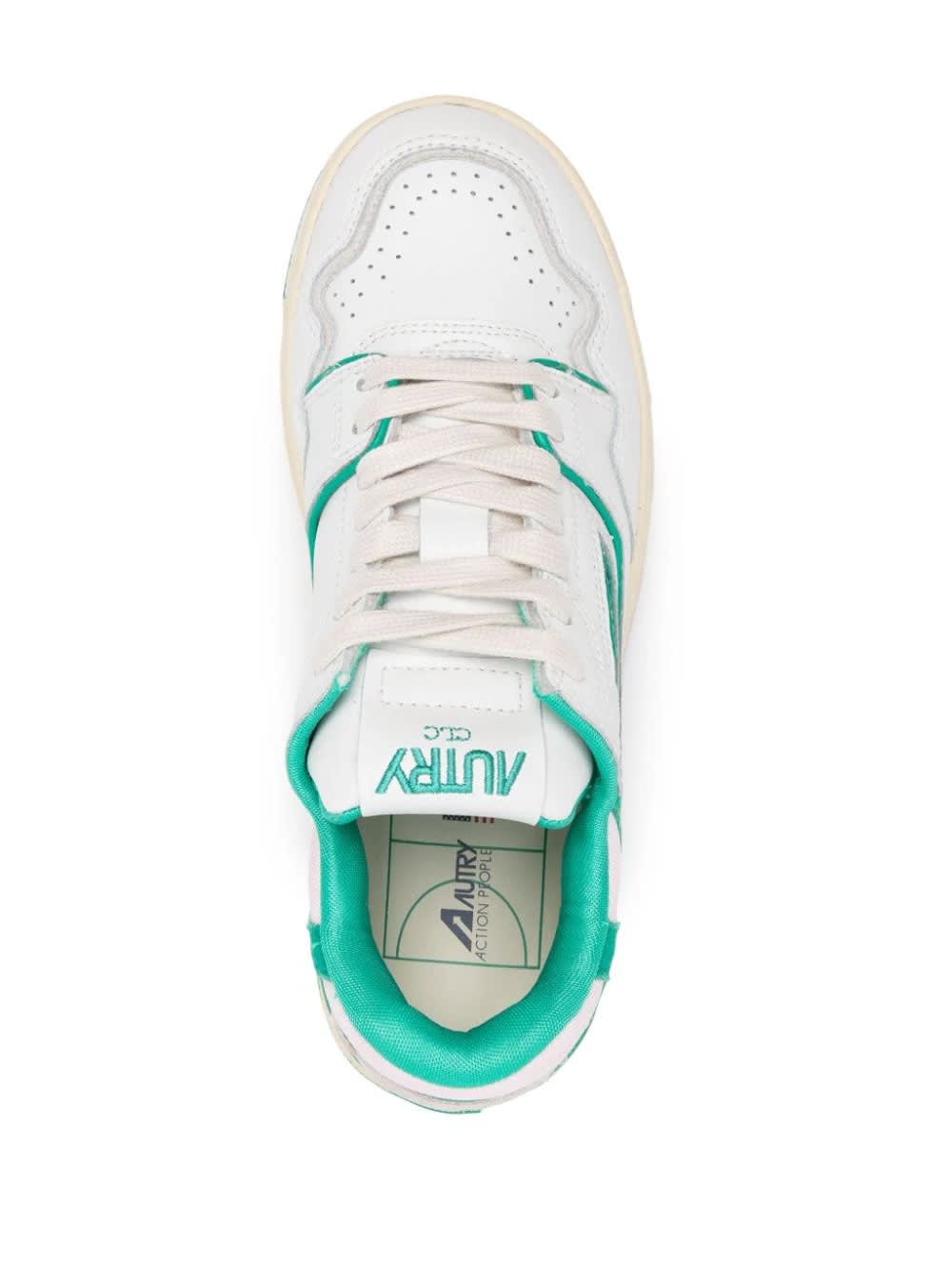 Clc Sneakers In White And Green Leather