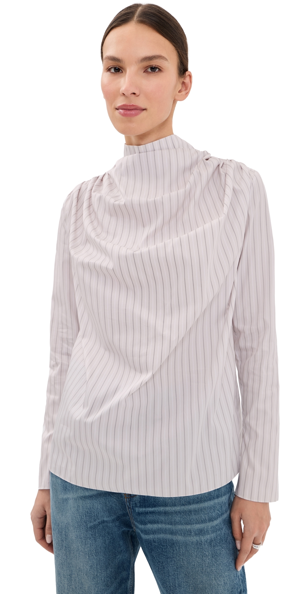 Penelope Draped Blouse Dove Stripe