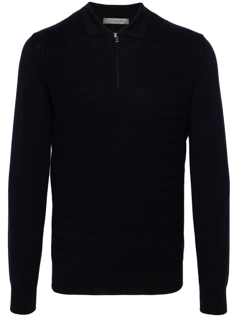 Long-sleeved virgin wool polo shirt - Blue