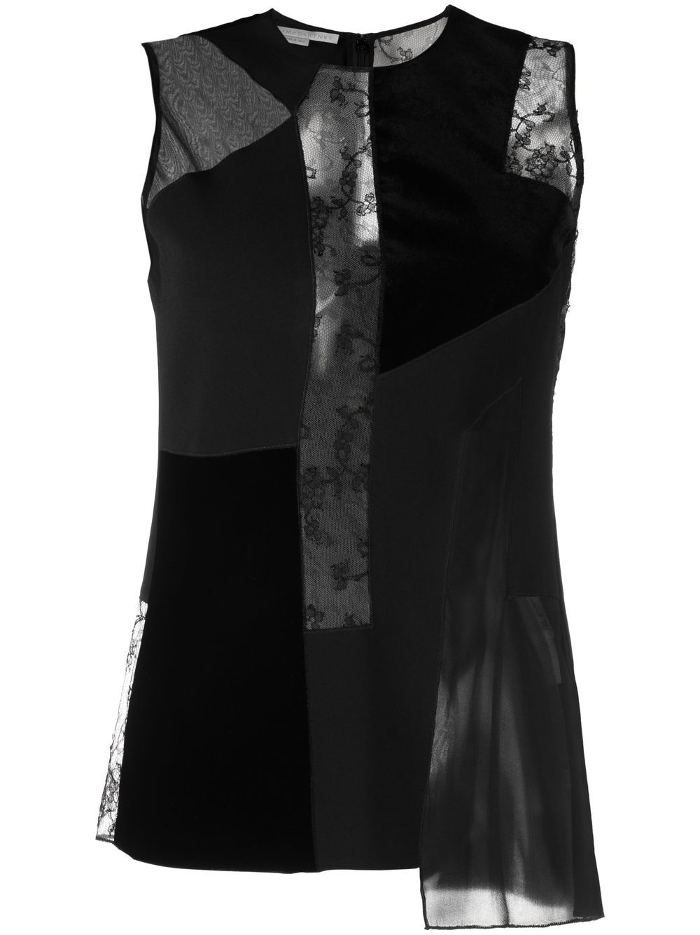 Patchwork lace-detail velvet top - Black