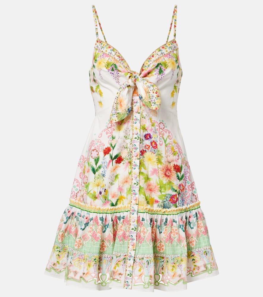 Bow-detail floral cotton minidress