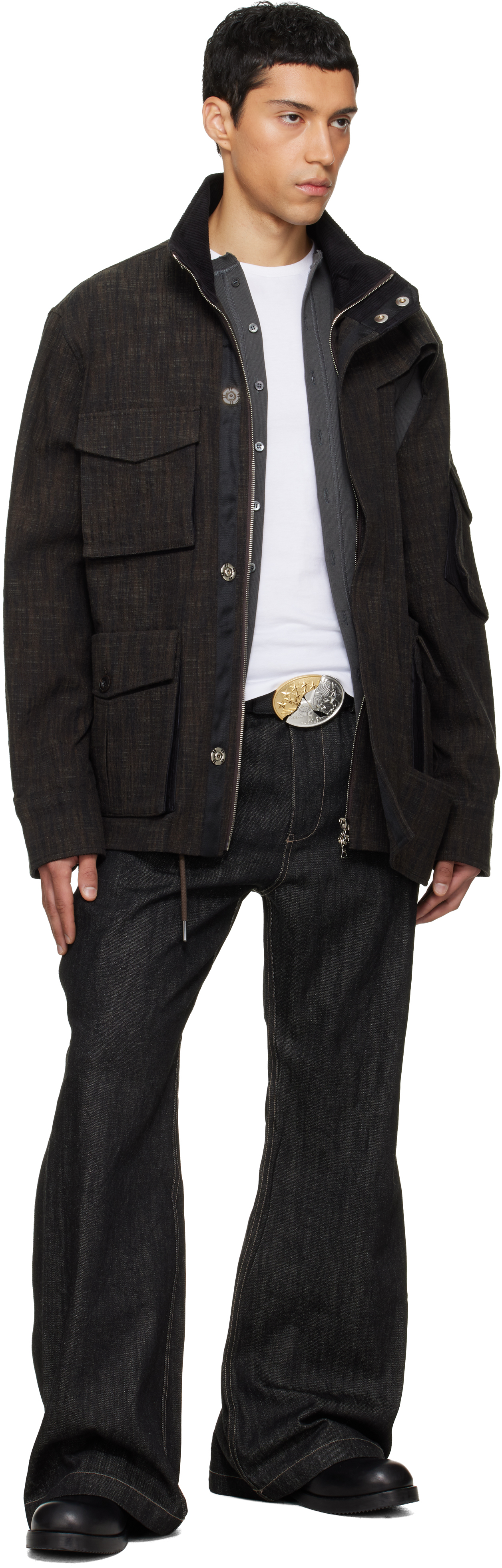 Black Whale Fin Snap-On Flared Jeans