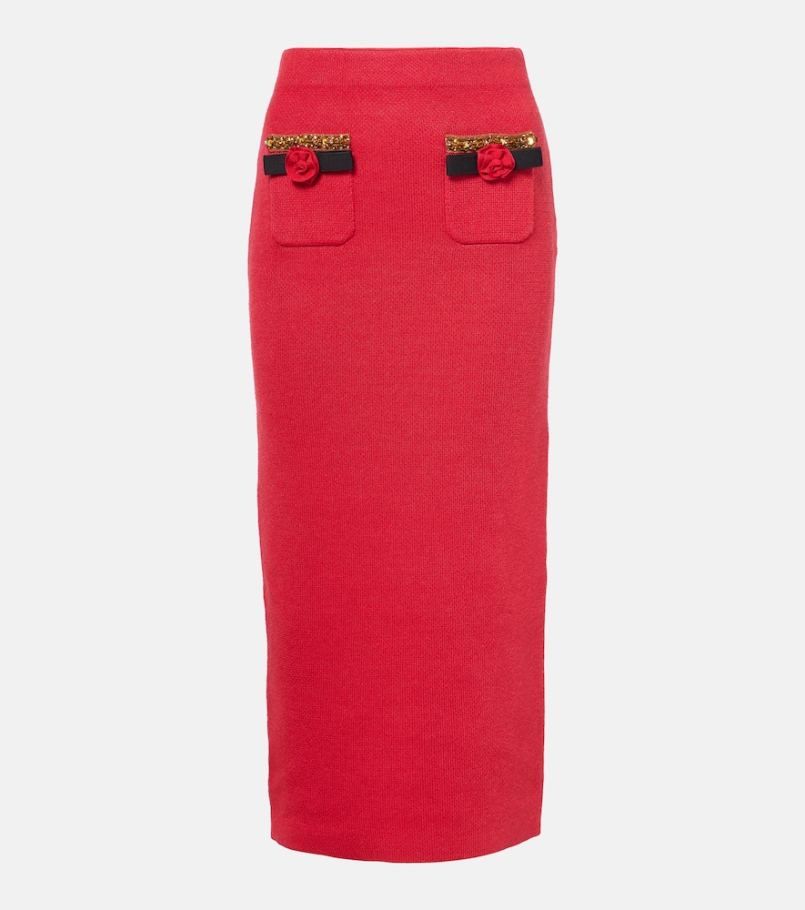 Self-Portrait Embellished knitted midi skirt
