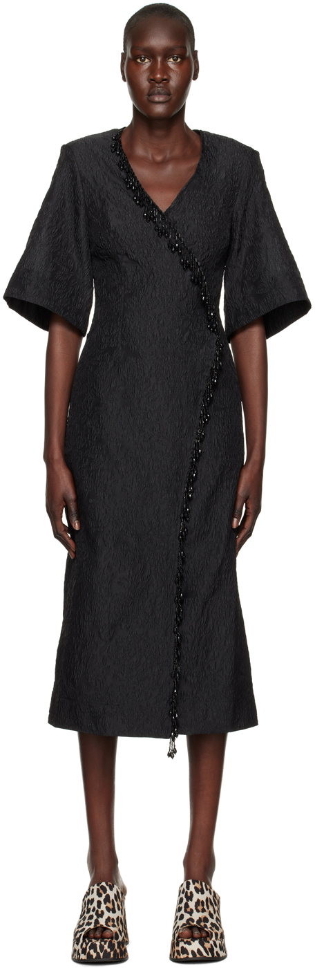Black beaded fringe midi dress