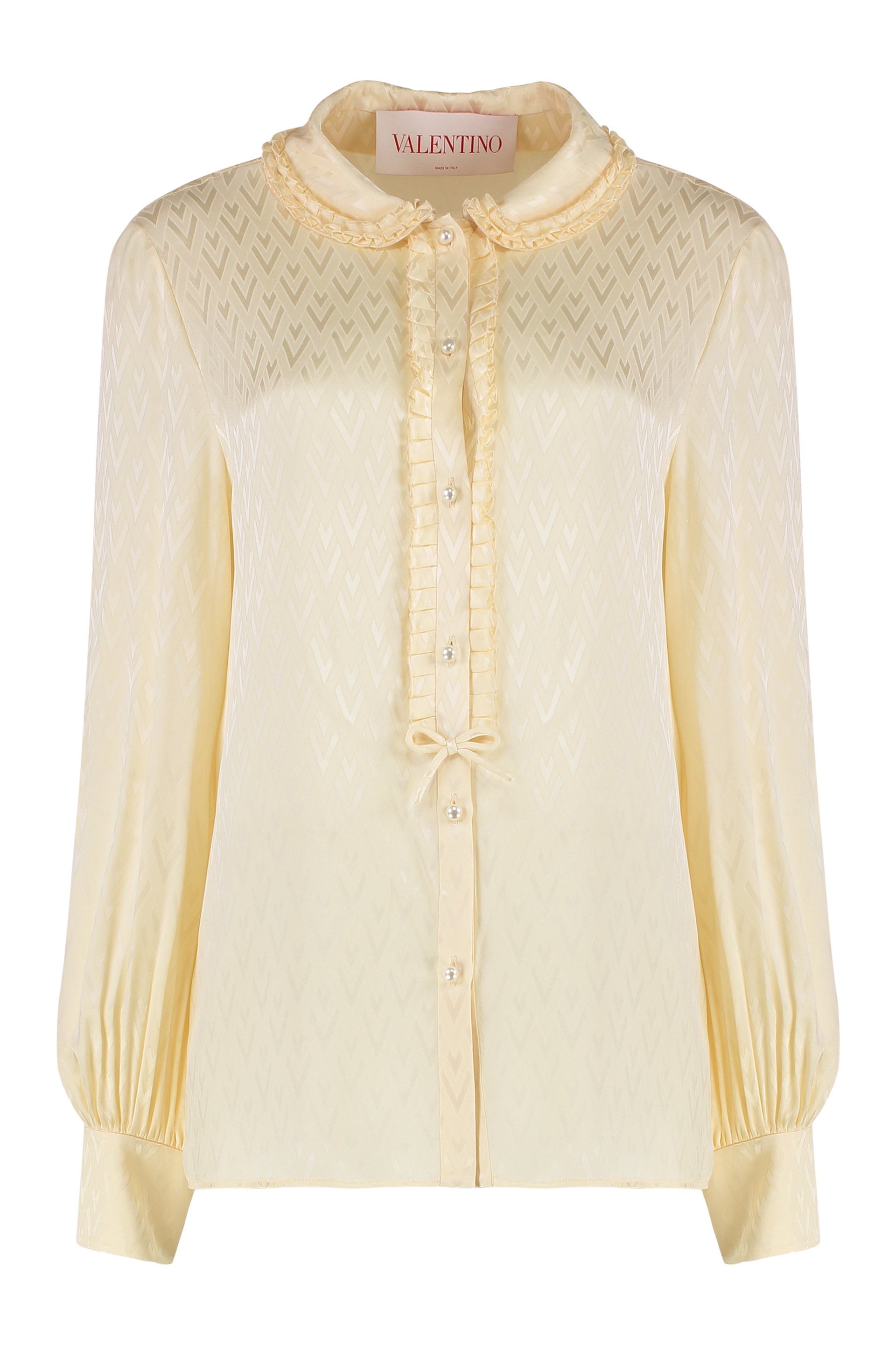 Ruffled Lace-trimmed Polka-dot Silk-chiffon Shirt