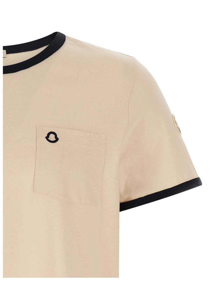 Logo Embroidery Pocket T-Shirt Beige