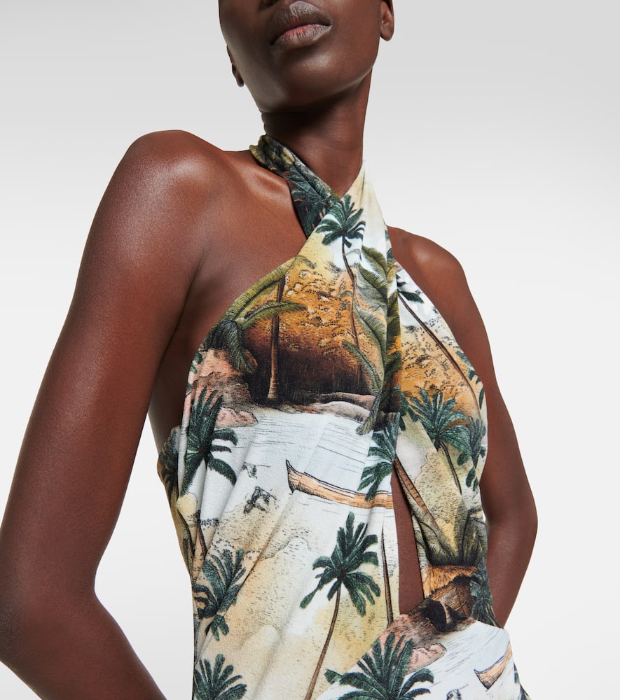 Hidden Paradise printed halterneck swimsuit