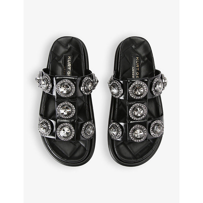 Womens Black Orson Crystal-embellished Flat Leather Sandals