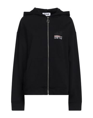 Woman Sweatshirt Black Size M Cotton, Polyester