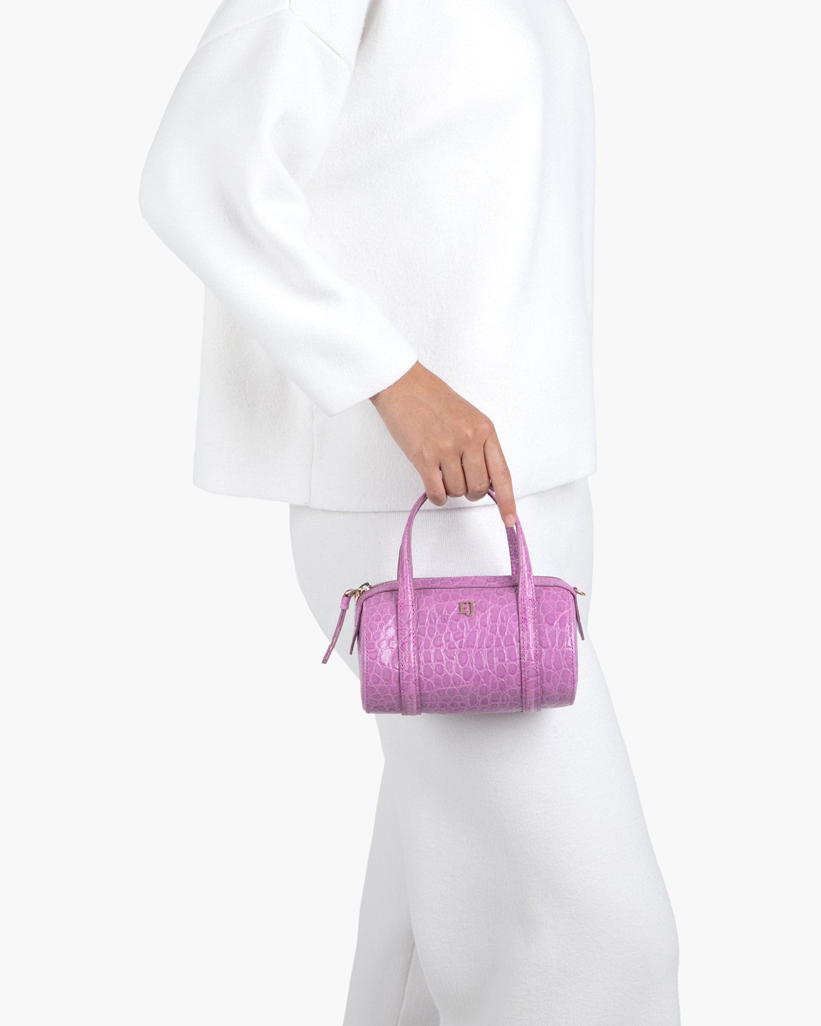 Mini Duffel, Lavender, Embossed Leather, Detachable Strap, 7L x 4H x 4W