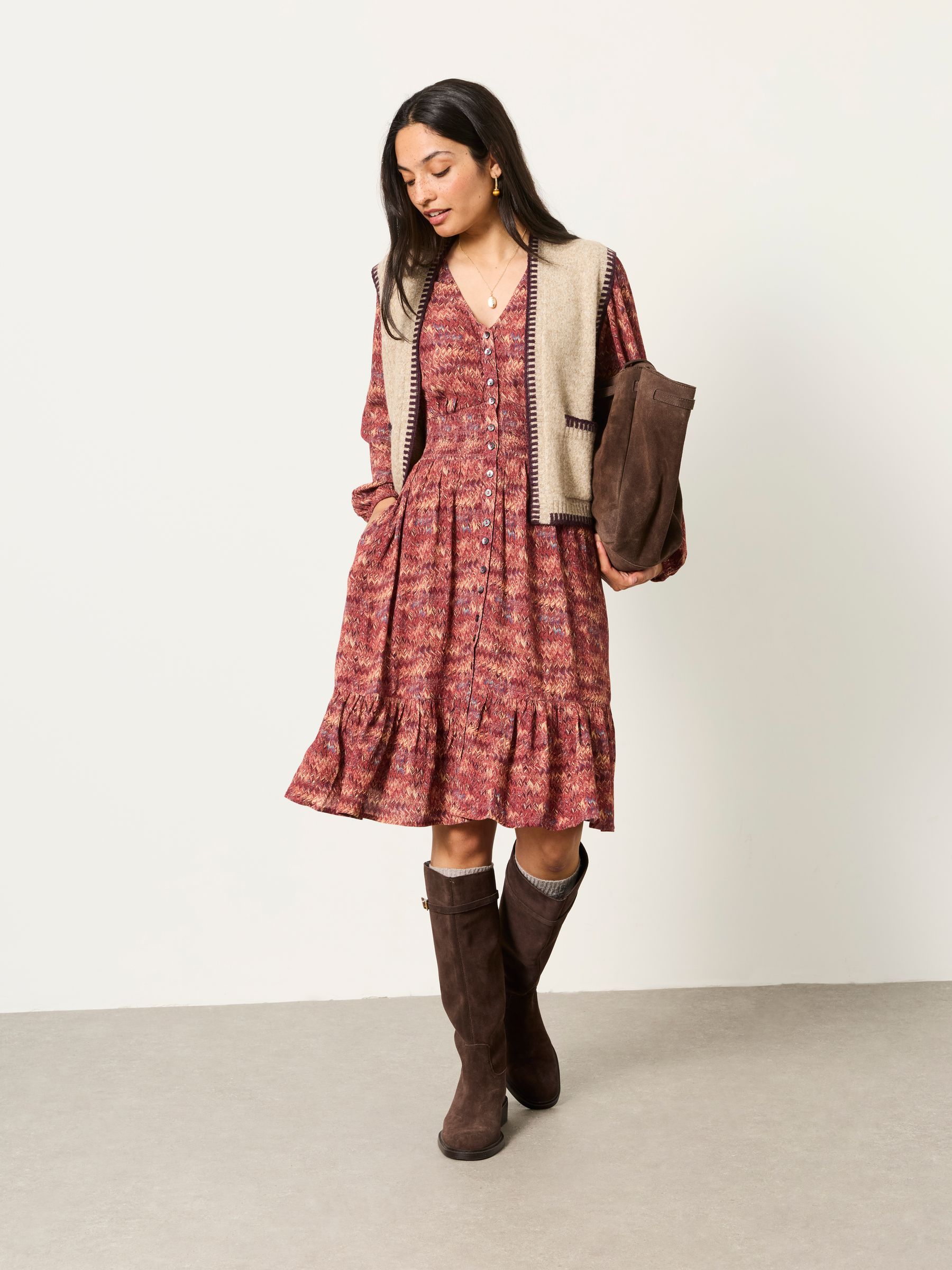 FatFace Eden Dark Purple Marble Petite Jacquard Mini Dress