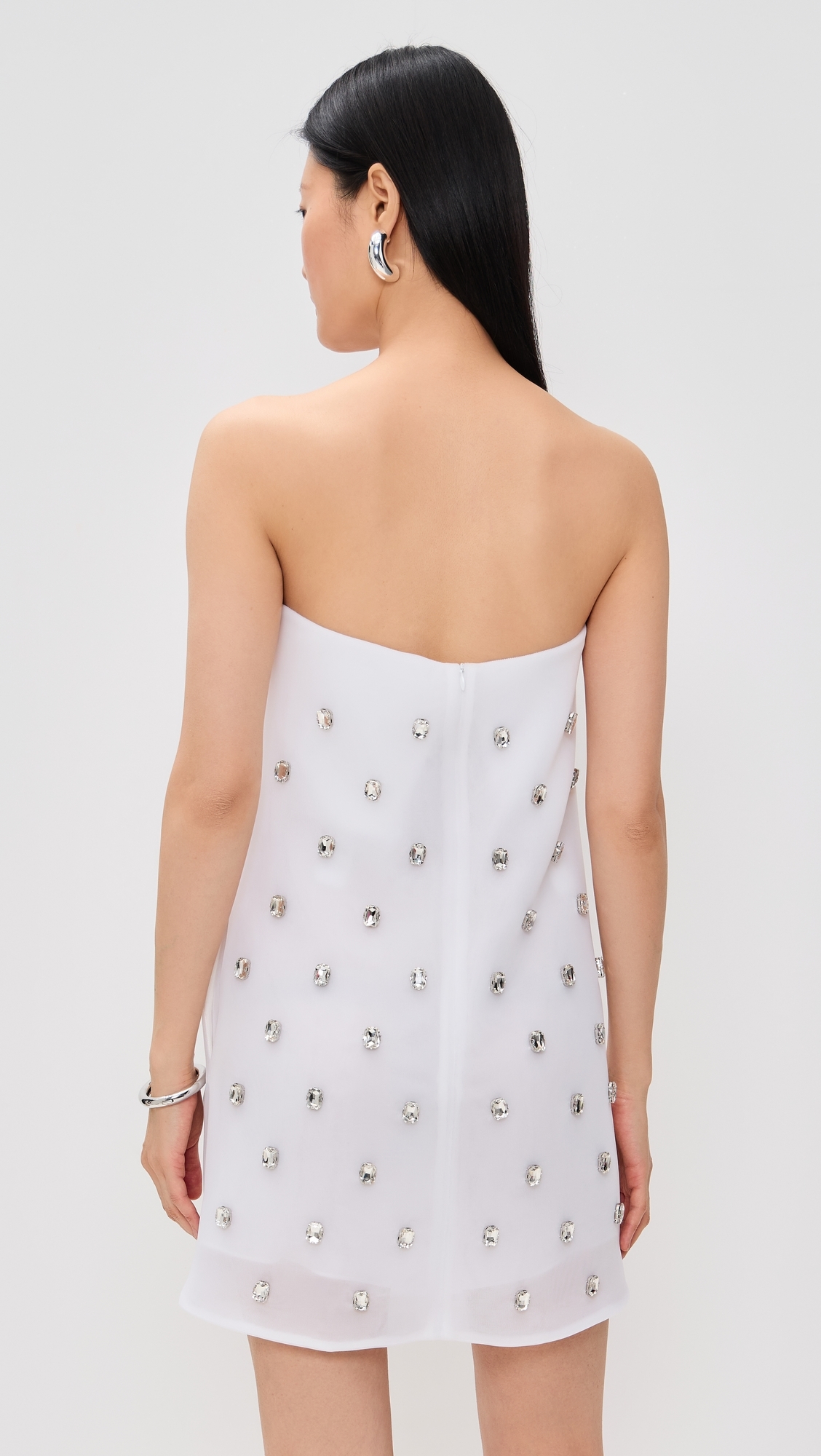 Brandon Maxwell The Tilly Embroidered Strapless Mini Dress White