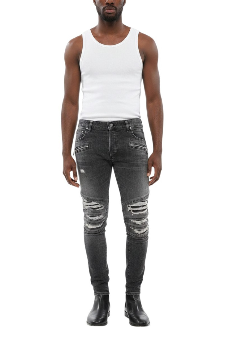 Ripped-detailing slim-fit jeans