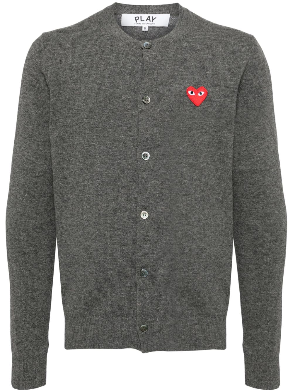 Wool Knit with Logo Embroidery Cardigan — Charcoal