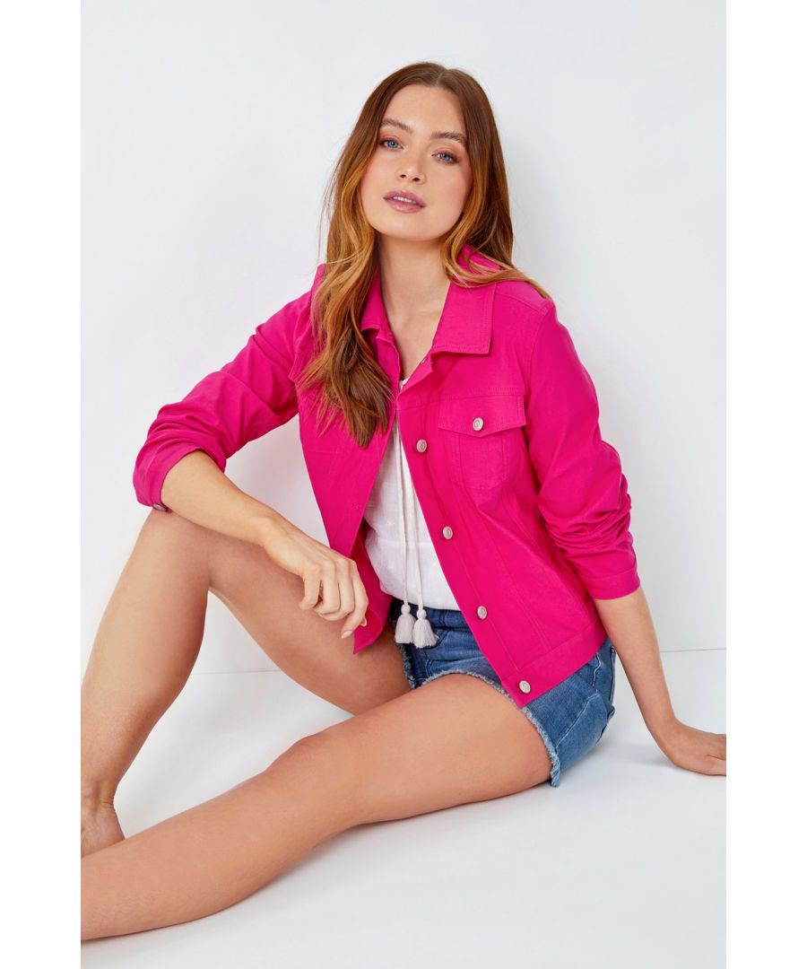 Roman Womens Summer Stretchy Jacket Denim Style - Pink