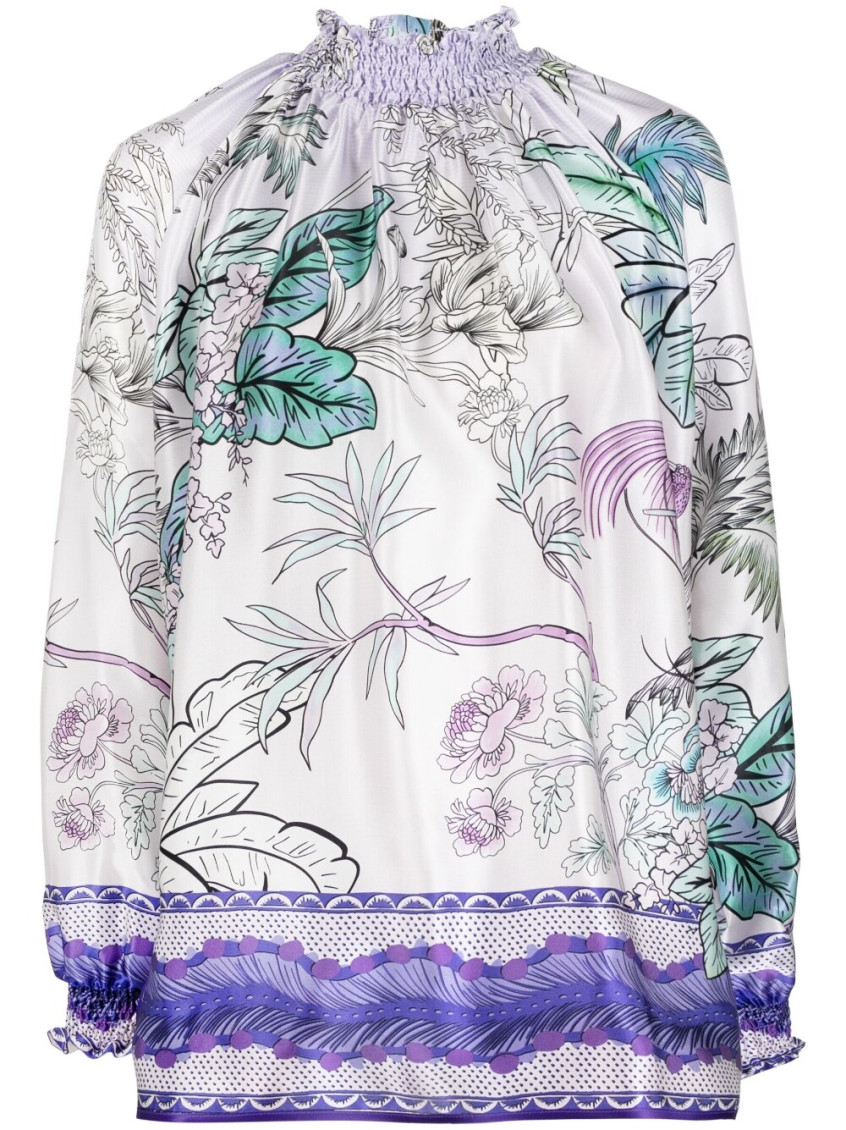 Light Purple High neck printed silk blouse