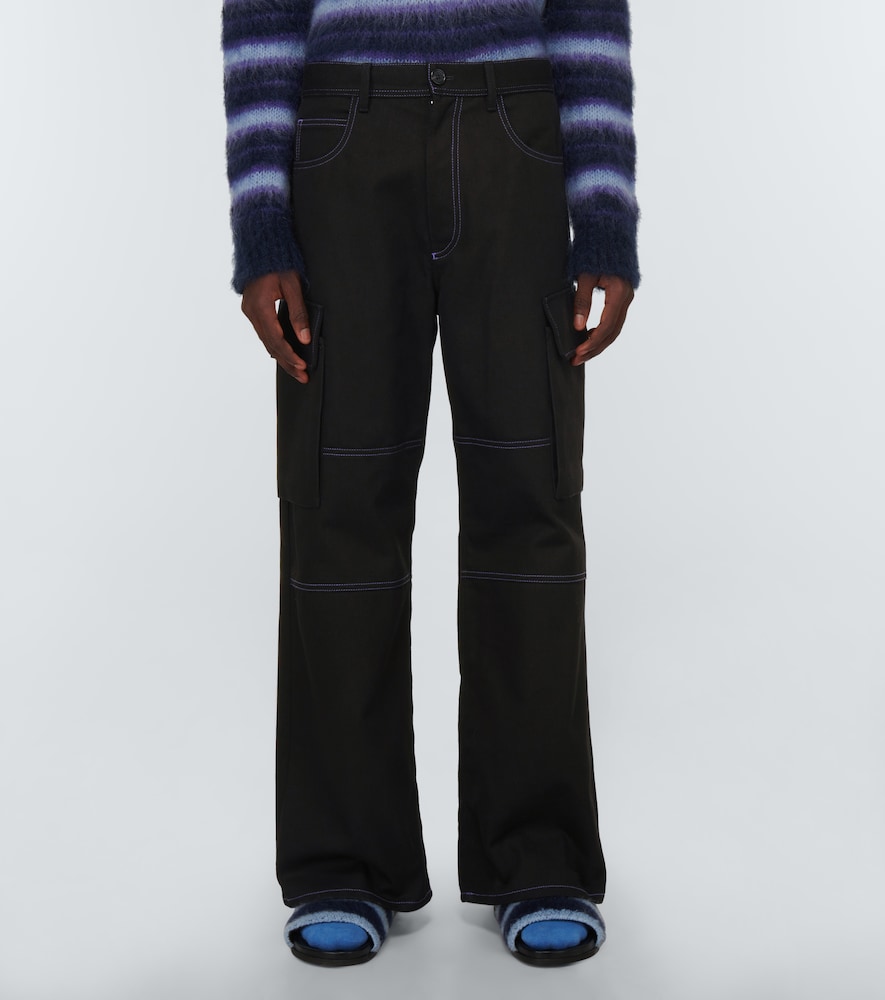 Wide-leg cotton gabardine cargo pants