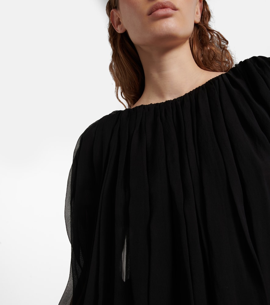 Gathered silk chiffon top