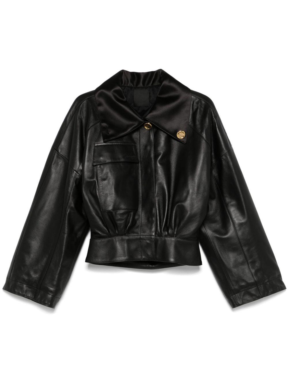 Adjustable-collar leather jacket - Black